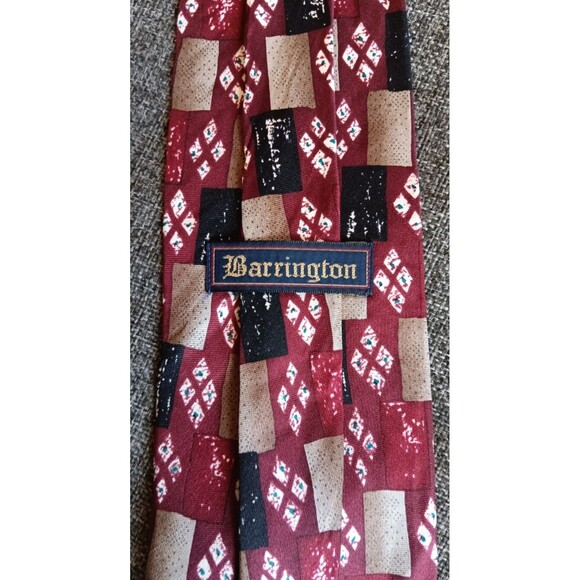 Tie 70s 80s 90s Y2K New Vintage Barrington Red Beige Black 3.75 Wide 59 Long - Picture 5 of 5